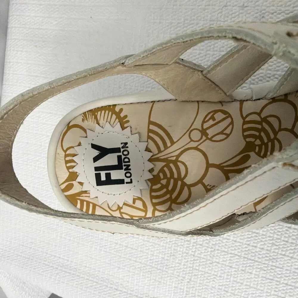 Fly London Yito Shoes Womens Size 9 US Wedge Sandals 40 EU White Leather Shoes